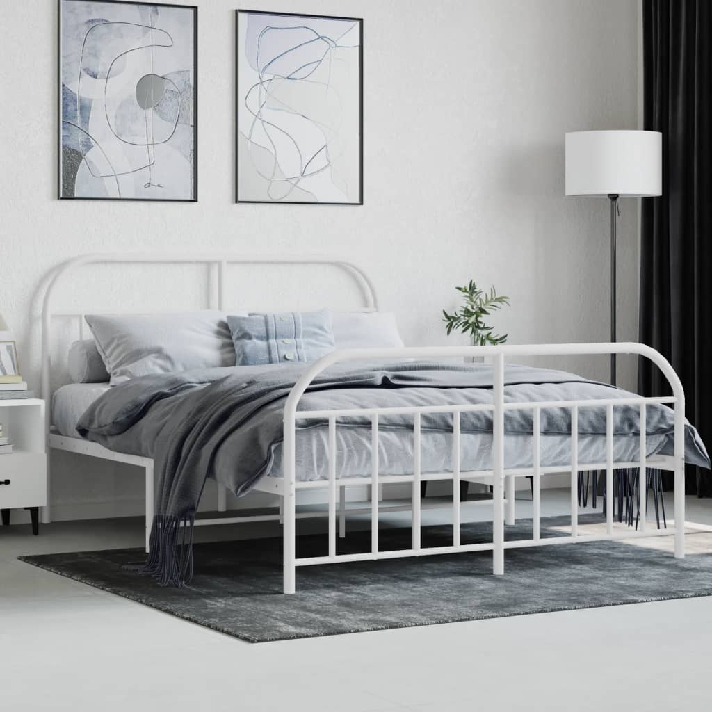 Bed frame with head and footboard metal white 140x200 cm