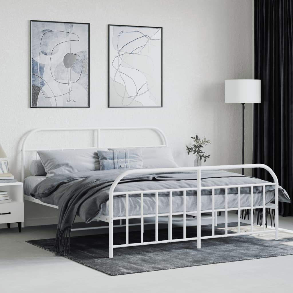 Bed frame with head and footboard metal white 180x200 cm