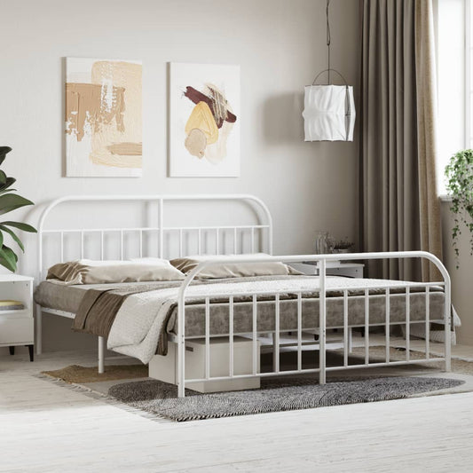Bed frame with head and footboard metal white 180x200 cm