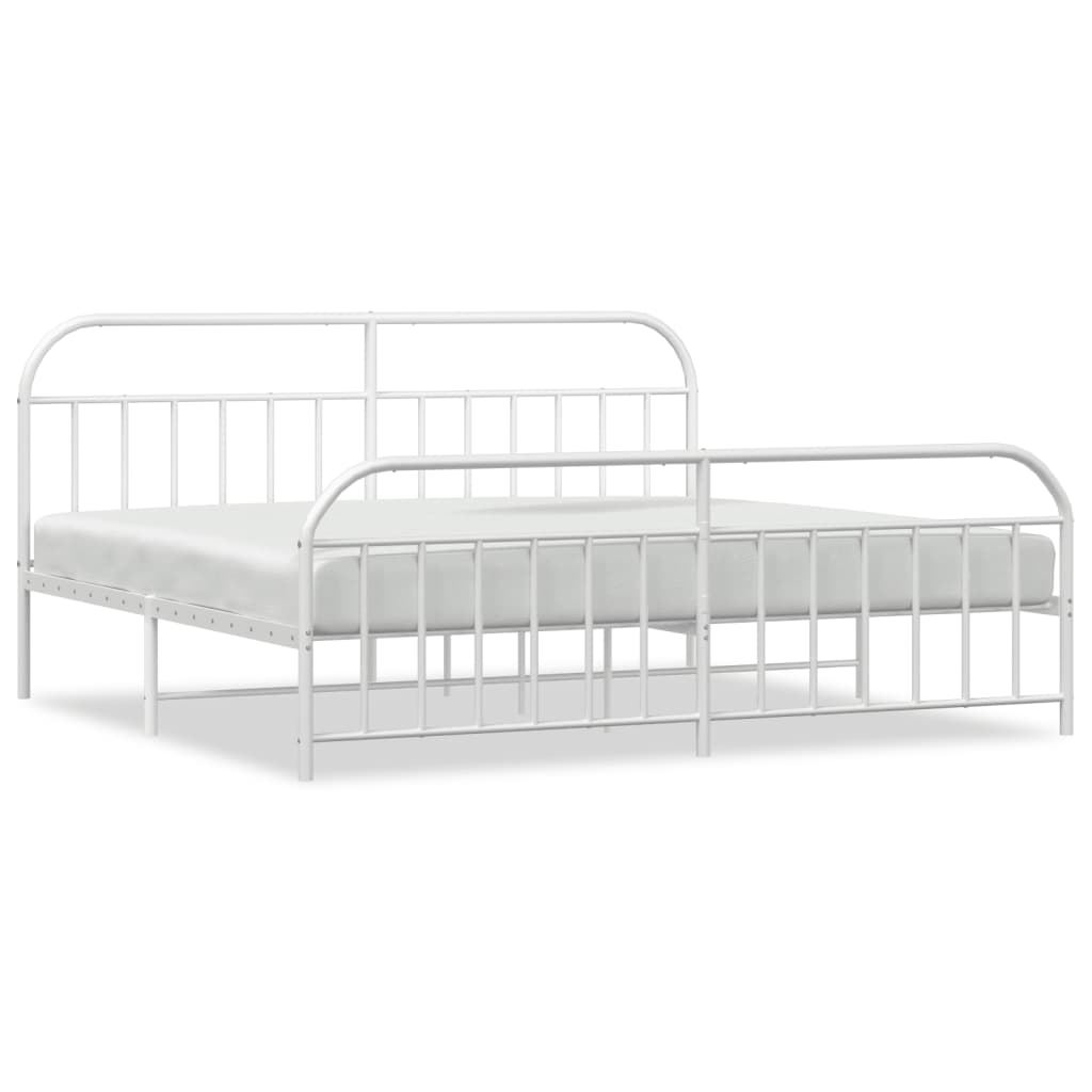 Bed frame with head and footboard metal white 193x203 cm