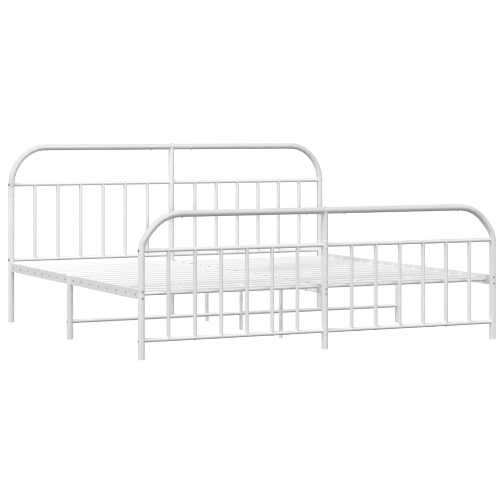 Bed frame with head and footboard metal white 193x203 cm