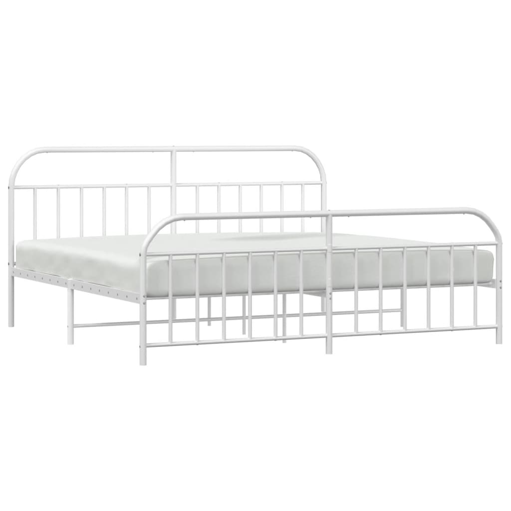 Bed frame with head and footboard metal white 193x203 cm