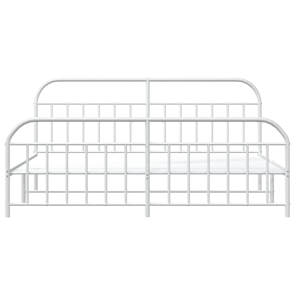 Bed frame with head and footboard metal white 193x203 cm