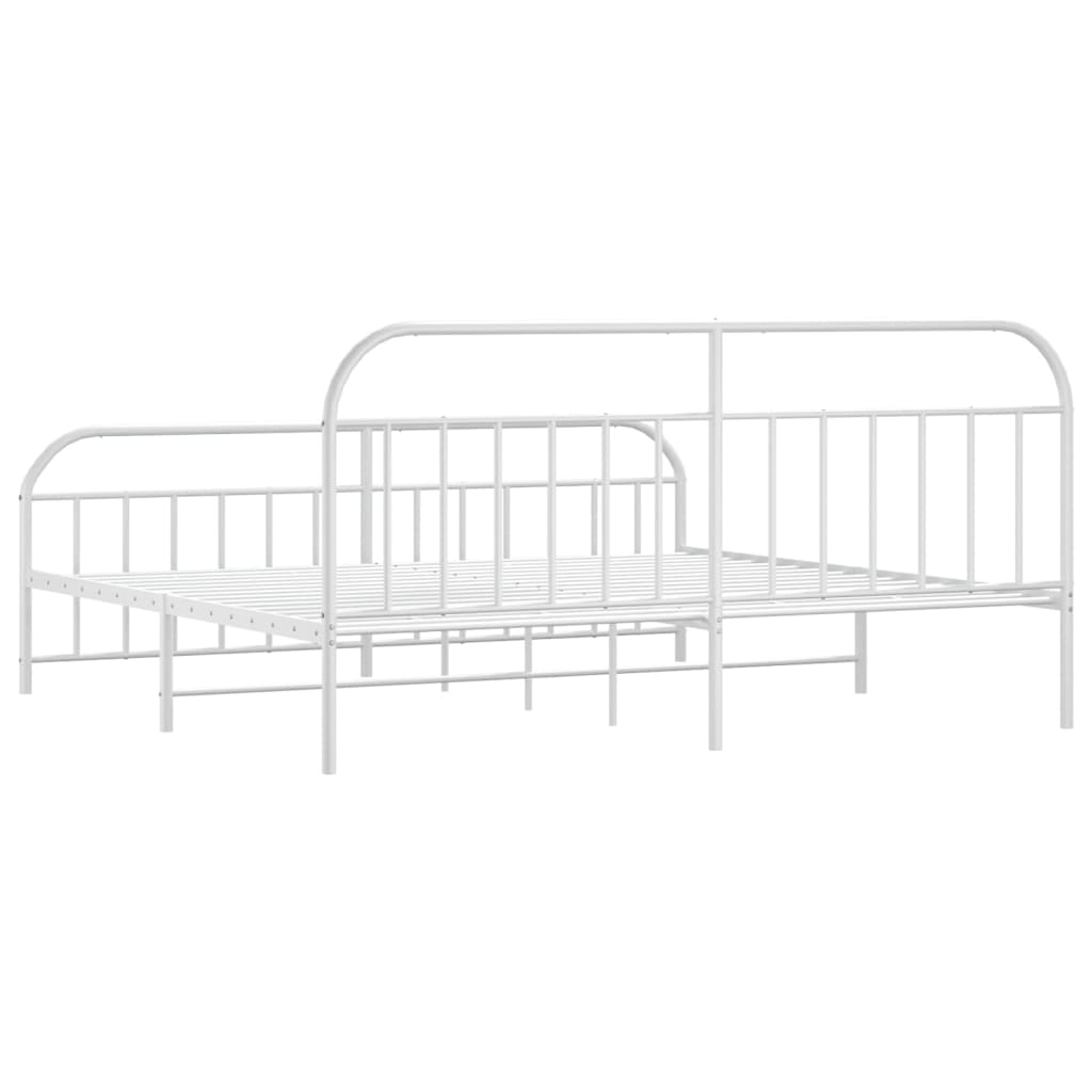 Bed frame with head and footboard metal white 193x203 cm