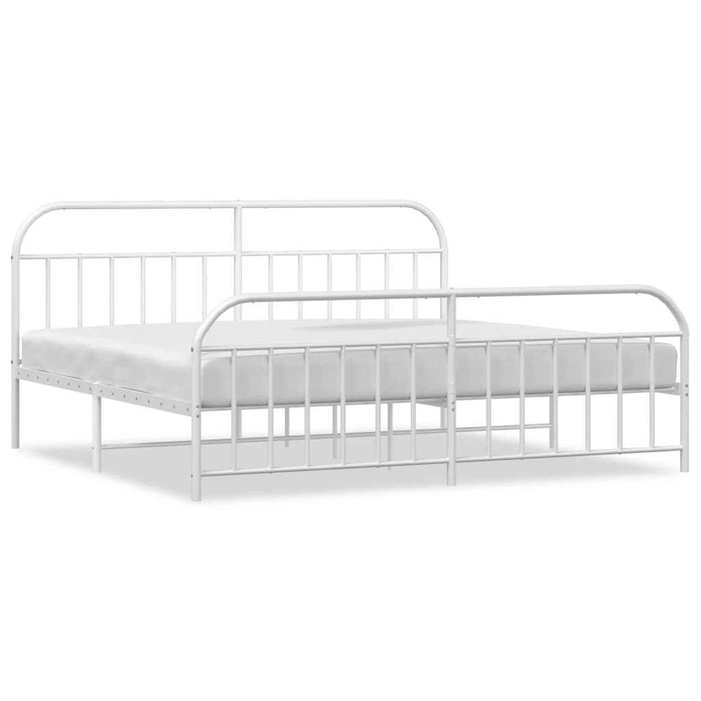 Bed frame with head and footboard metal white 200x200 cm