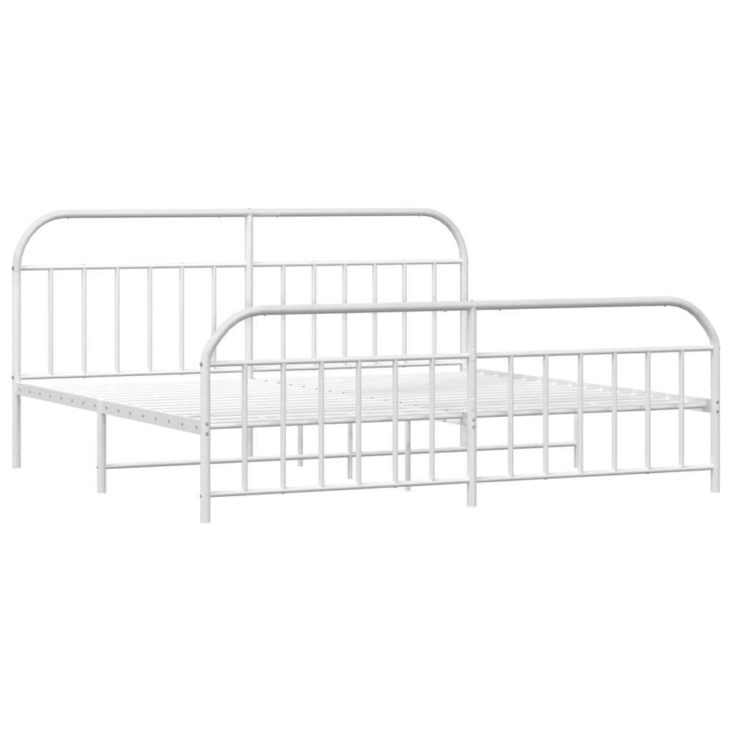 Bed frame with head and footboard metal white 200x200 cm