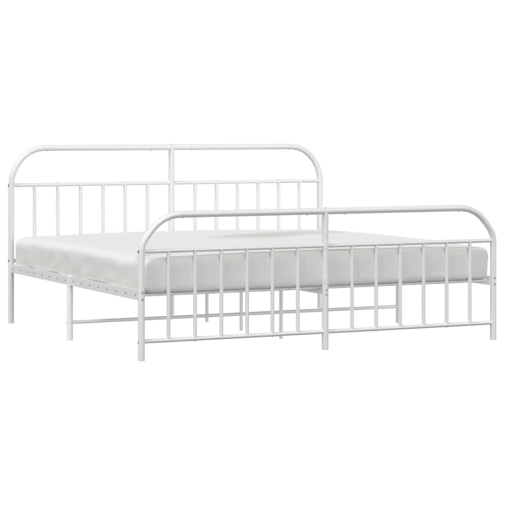Bed frame with head and footboard metal white 200x200 cm