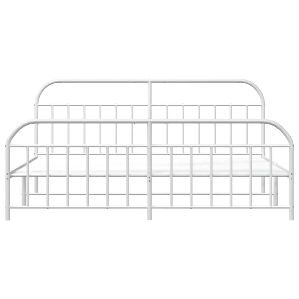 Bed frame with head and footboard metal white 200x200 cm
