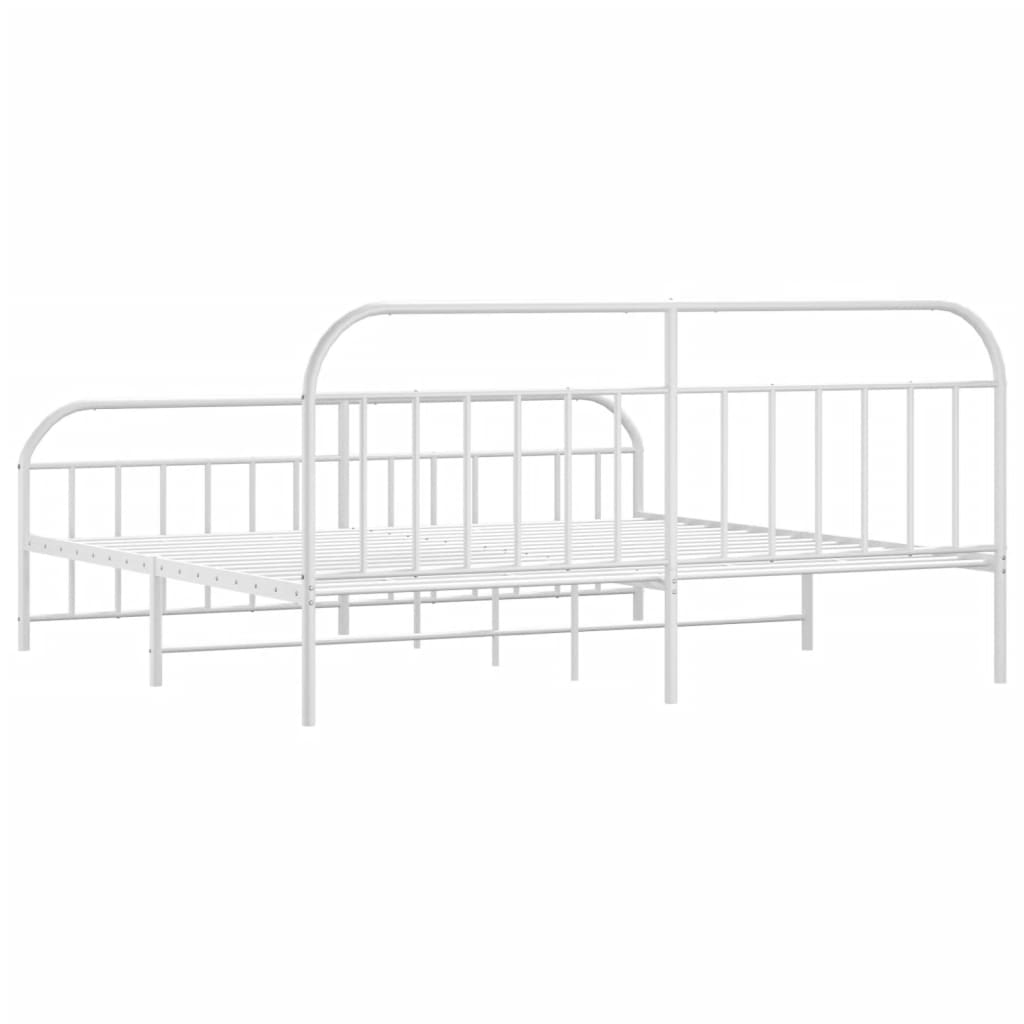 Bed frame with head and footboard metal white 200x200 cm