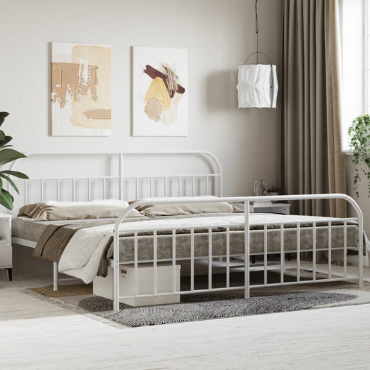 Bed frame with head and footboard metal white 200x200 cm