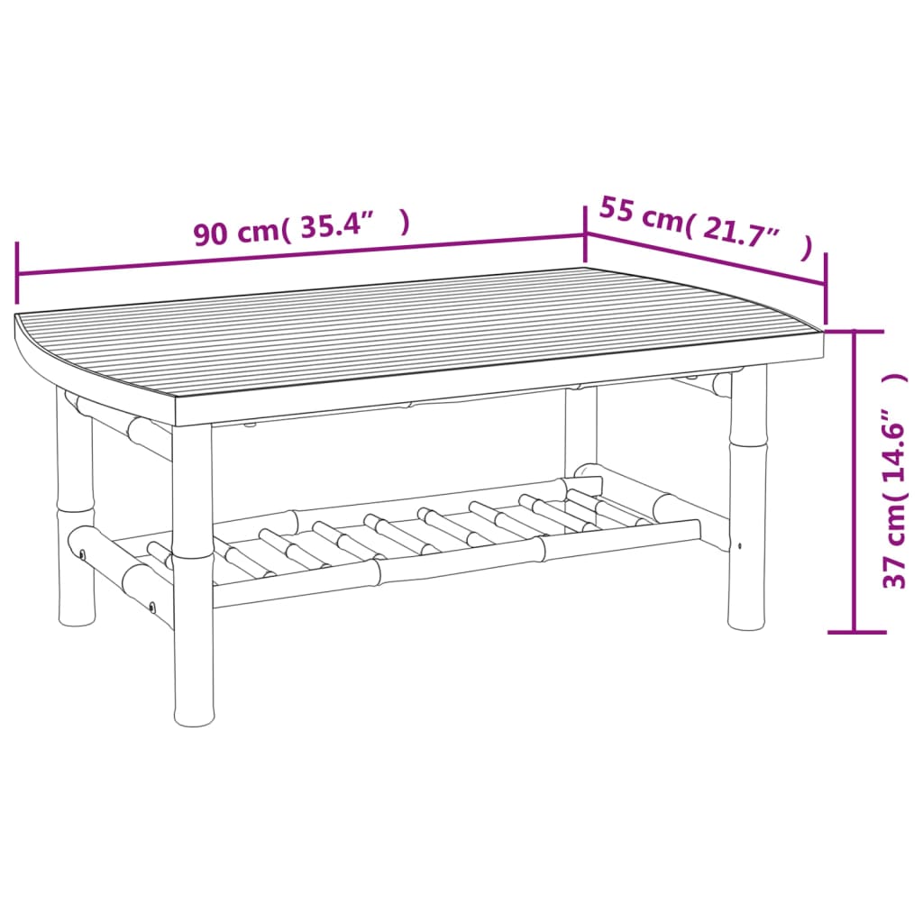 Table basse de jardin 90x55x37 cm en bambou