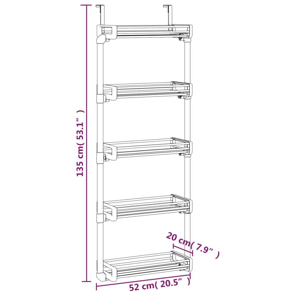 Tür-Organizer mit 5 Ablagen 52x20x135 cm Aluminium