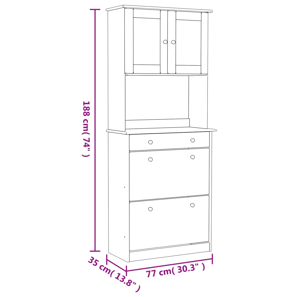 Highboard ALTA 77x35x188 cm Massivholz Kiefer