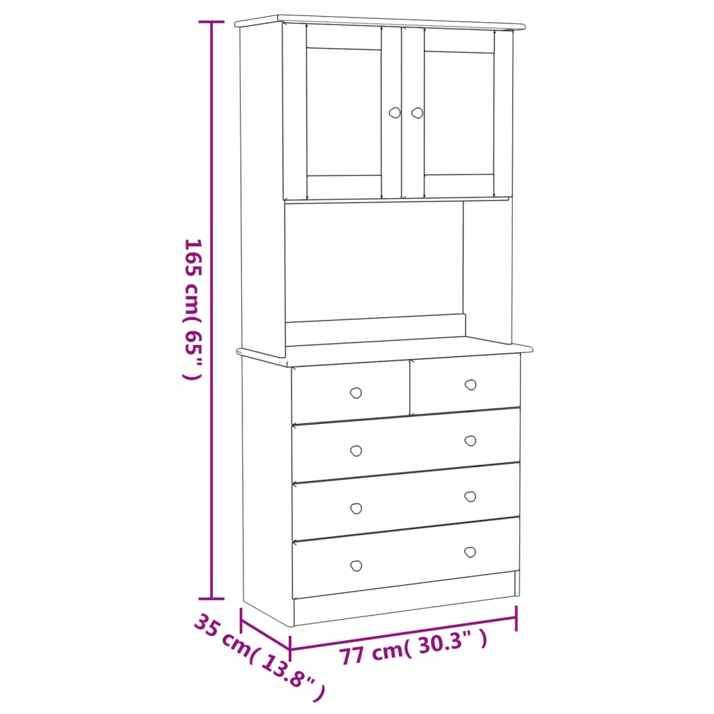 Highboard ALTA 77x35x165 cm Massivholz Kiefer