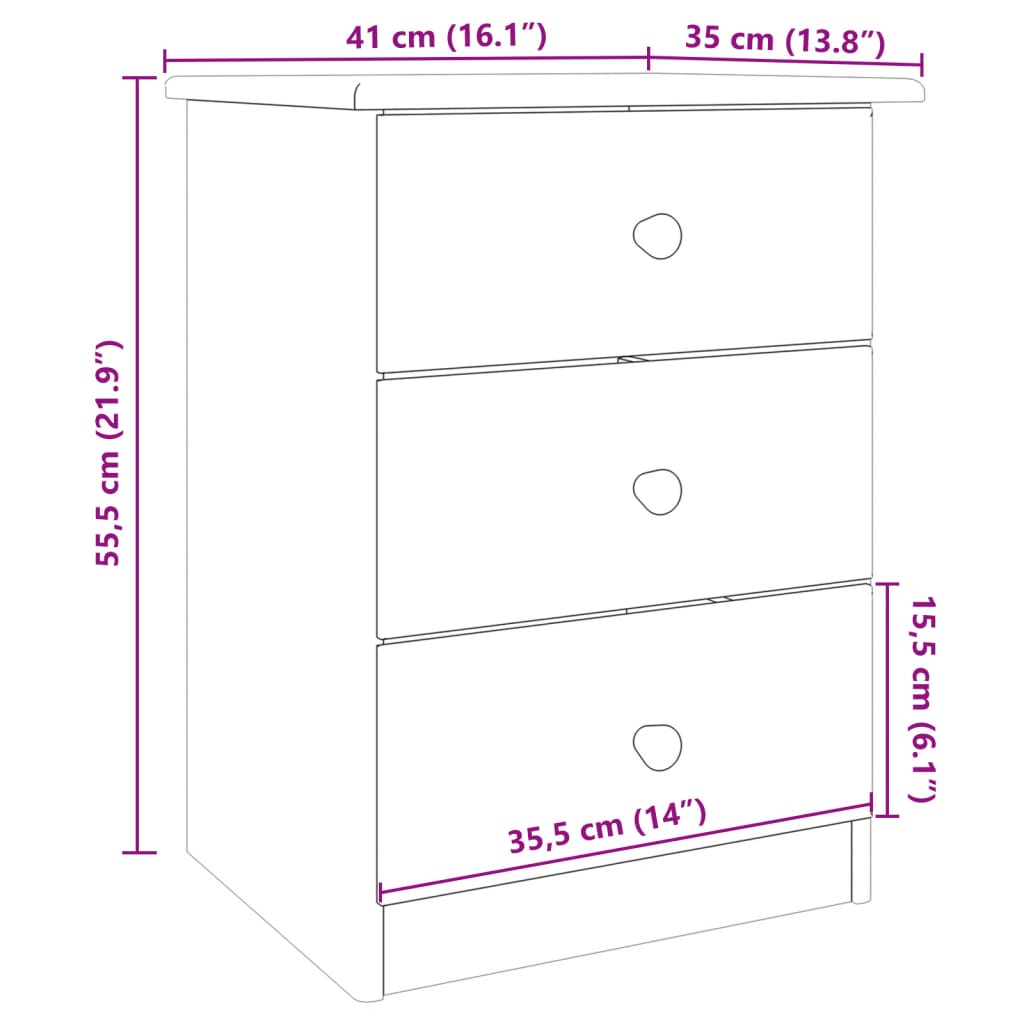 Nachttisch ALTA Weiß 41x35x55,5 cm Massivholz Kiefer