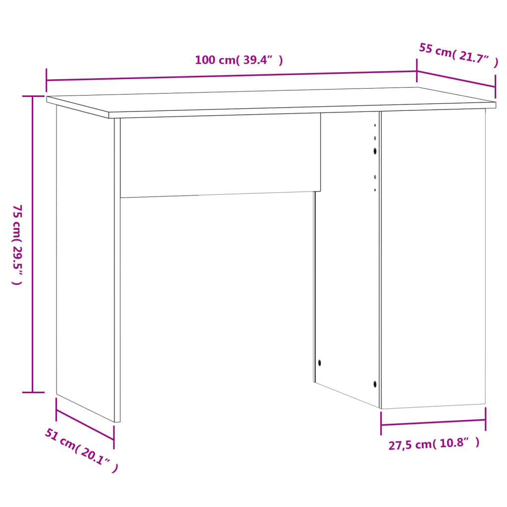 Bureau Sonoma gris 100x55x75 cm matériau bois