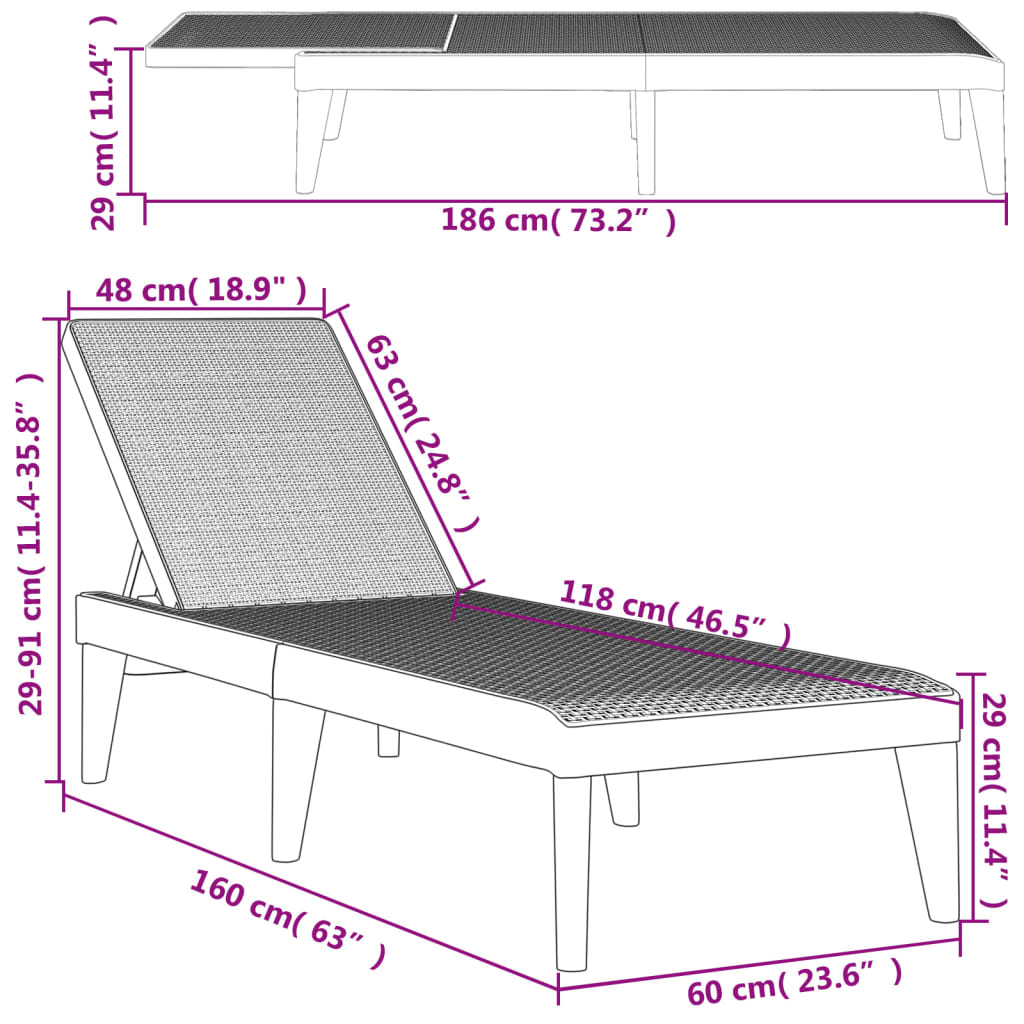 Bain de soleil blanc 186x60x29 cm PP