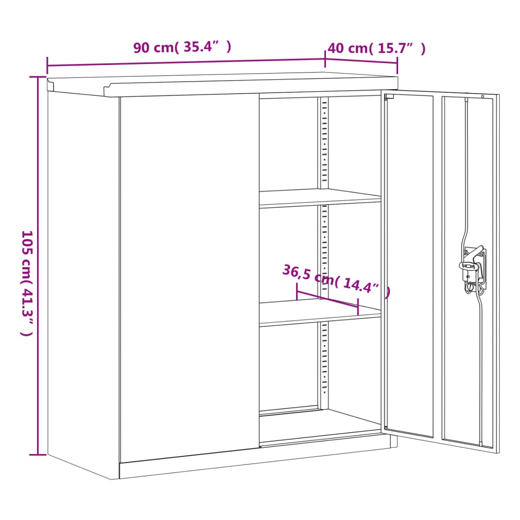 Aktenschrank Anthrazit und Weiß 90x40x105 cm Stahl