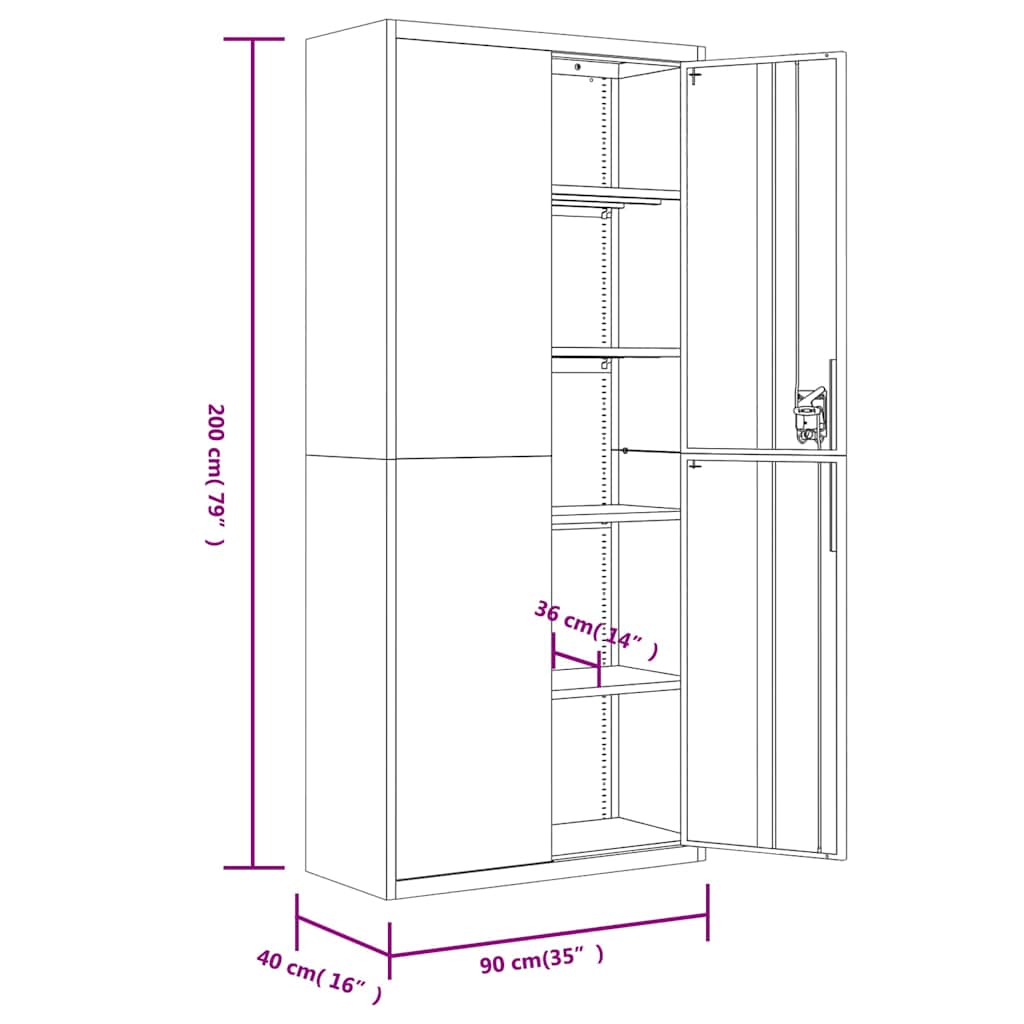 Aktenschrank Anthrazit 90x40x200 cm Stahl