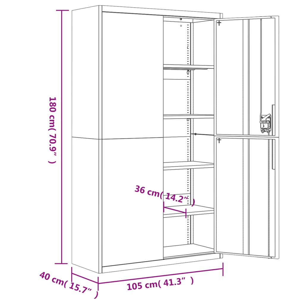 Aktenschrank Schwarz 105x40x180 cm Stahl