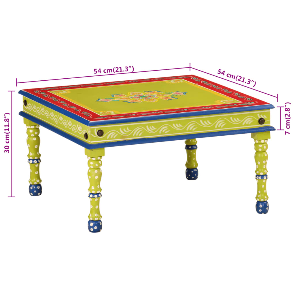 Couchtisch Grün Handbemalt Massivholz Mango