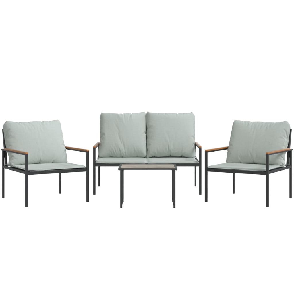 4-tlg. Garten-Lounge-Set mit Kissen Anthrazit Stahl