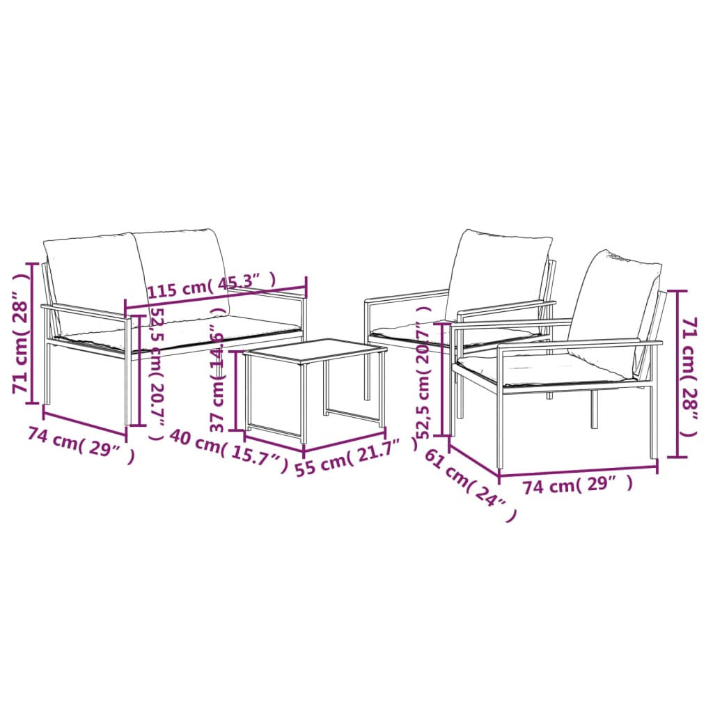 4-tlg. Garten-Lounge-Set mit Kissen Anthrazit Stahl