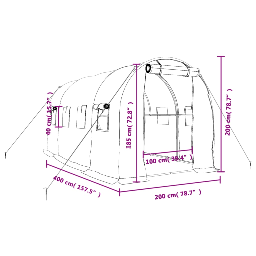 Gewächshaus mit Stahlrahmen Grün 8 m² 4x2x2 m