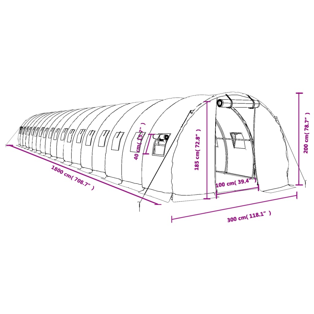 Gewächshaus mit Stahlrahmen Grün 54 m² 18x3x2 m
