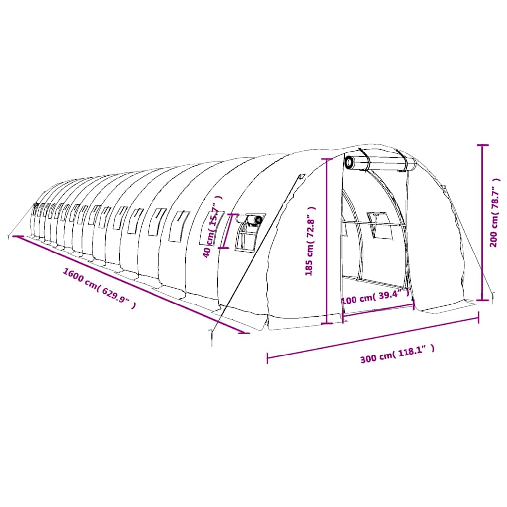 Gewächshaus mit Stahlrahmen Weiß 48 m² 16x3x2 m