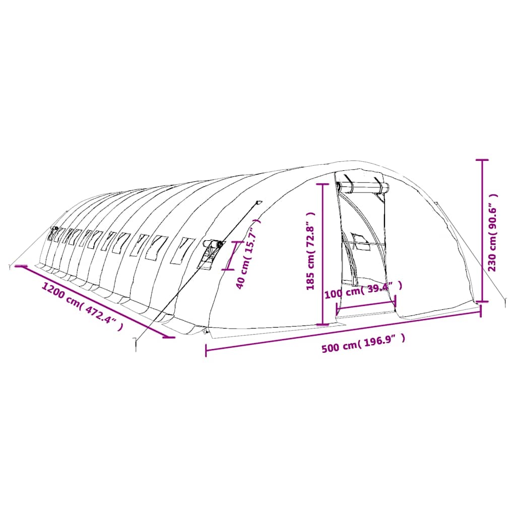 Gewächshaus mit Stahlrahmen Grün 60 m² 12x5x2,3 m
