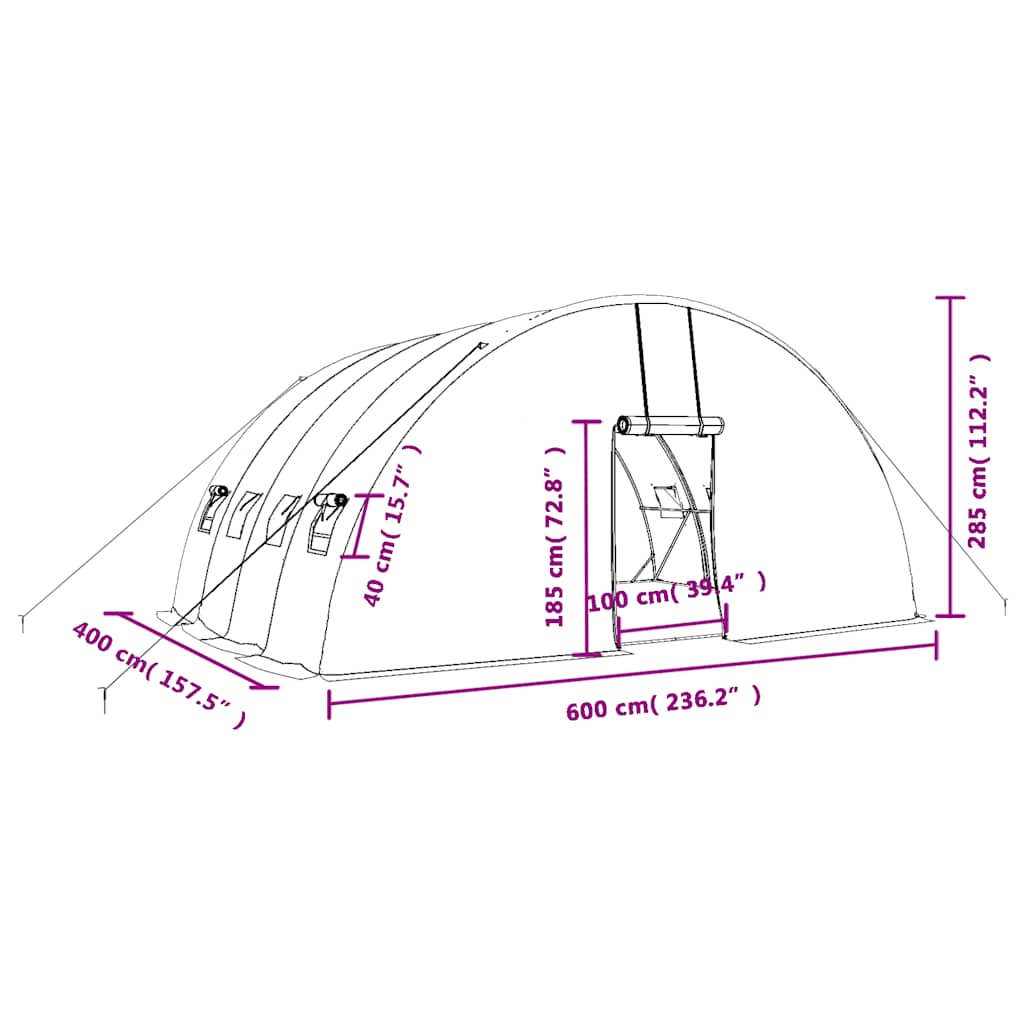 Gewächshaus mit Stahlrahmen Grün 24 m² 6x4x2,85 m