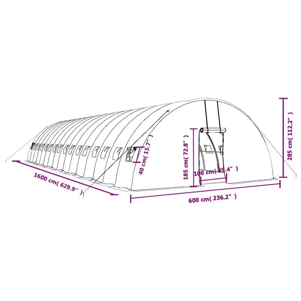 Gewächshaus mit Stahlrahmen Grün 96 m² 16x6x2,85 m