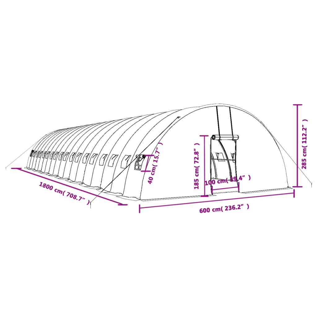 Gewächshaus mit Stahlrahmen Grün 108 m² 18x6x2,85 m