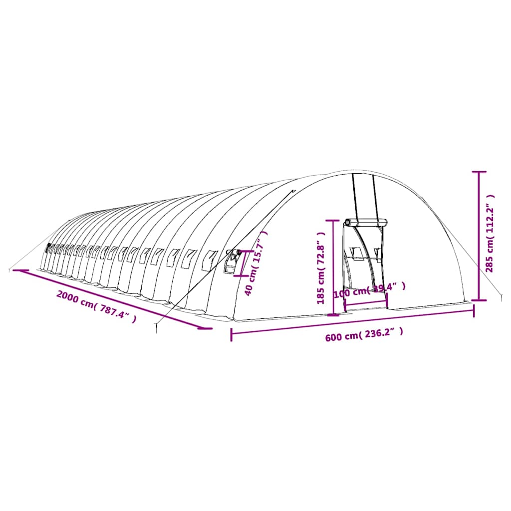 Gewächshaus mit Stahlrahmen Grün 120 m² 20x6x2,85 m