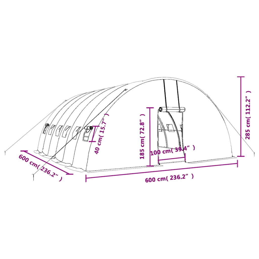 Gewächshaus mit Stahlrahmen Weiß 36 m² 6x6x2,85 m