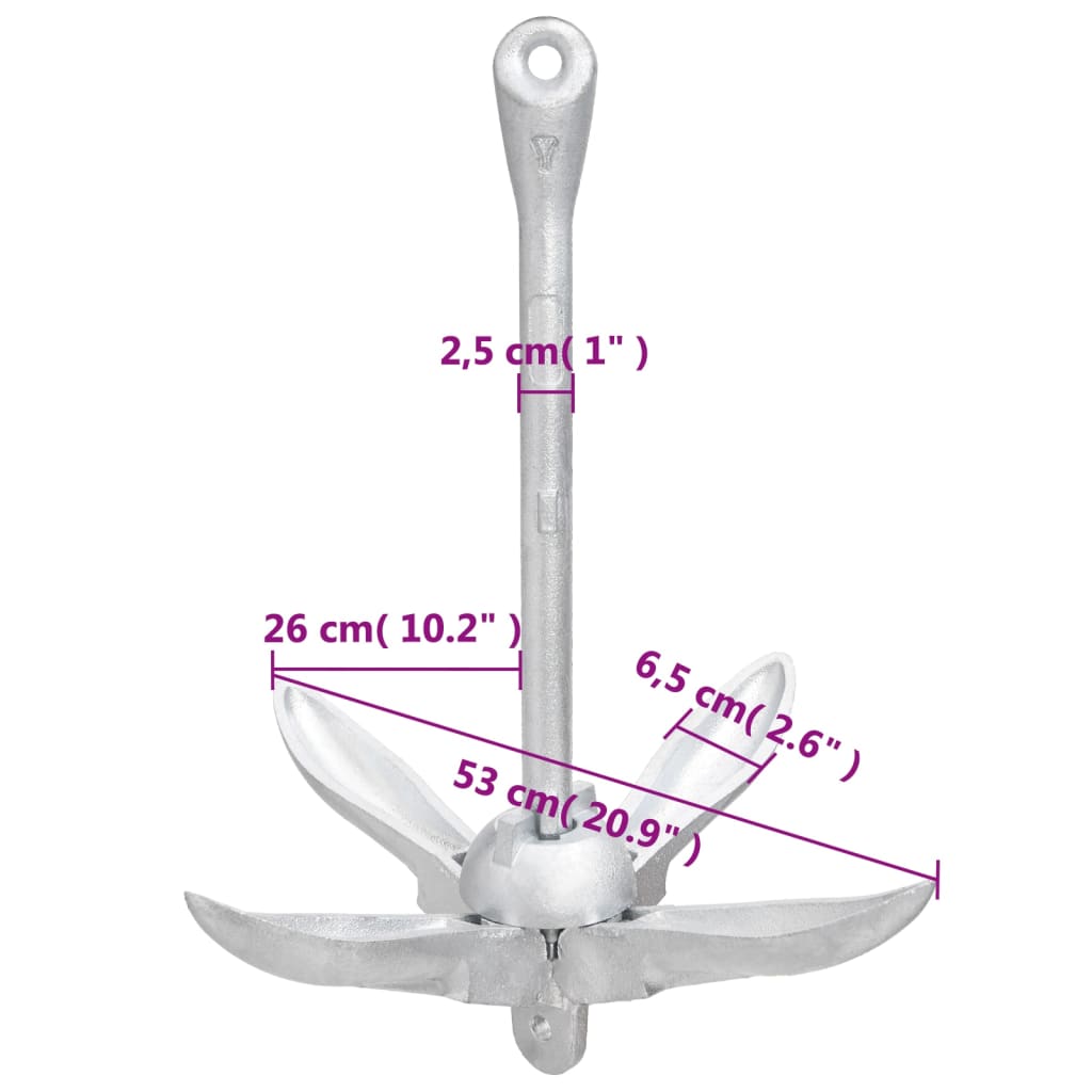 Klappanker mit Seil Silber 8 kg feuerverzinktes Gusseisen