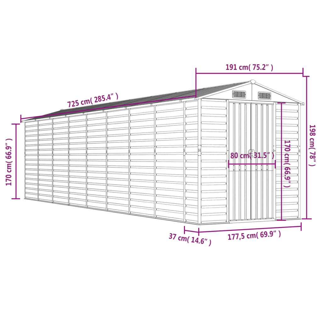 Gartenhaus Hellgrau 191x725x198 cm Verzinkter Stahl