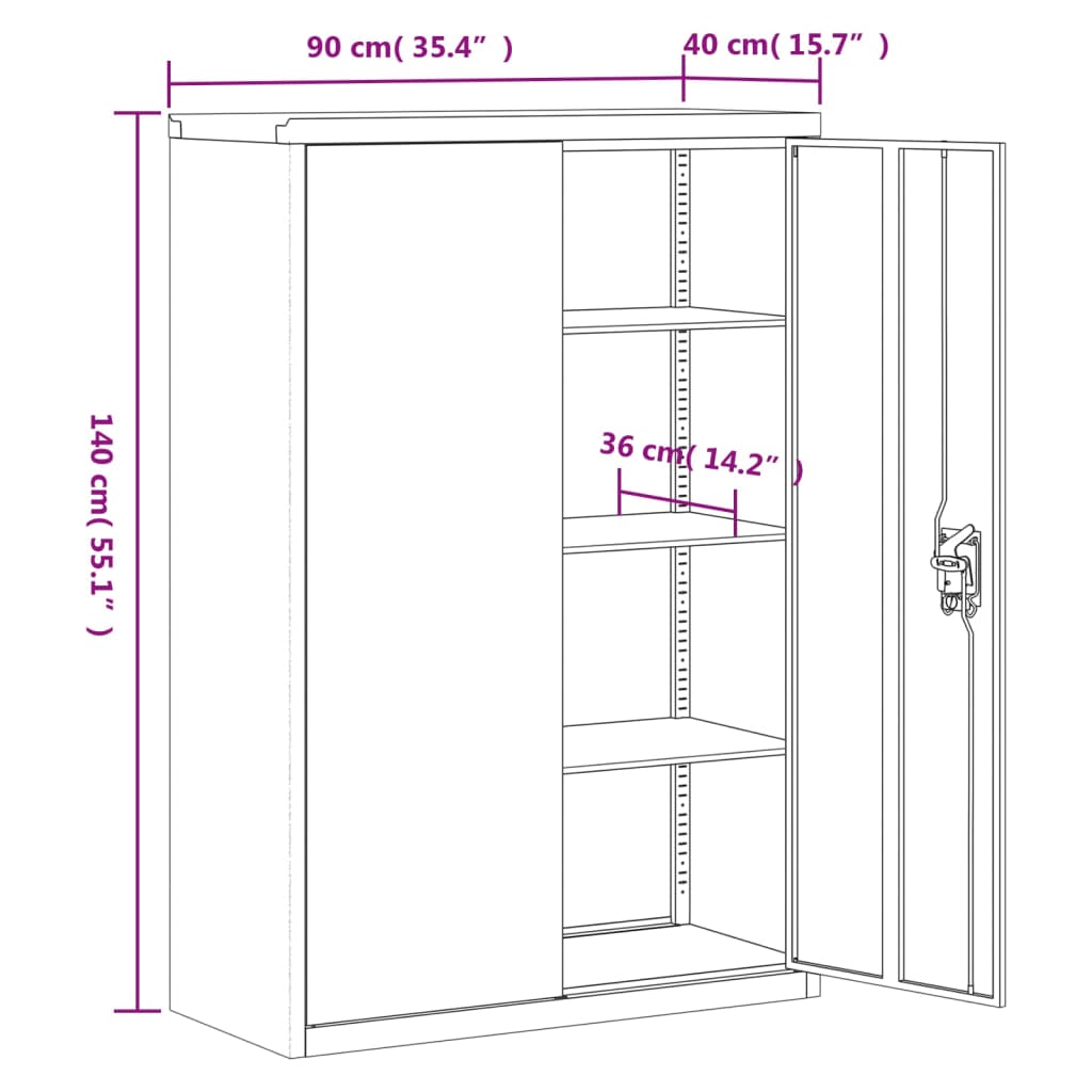 Aktenschrank Weiß 90x40x180 cm Stahl