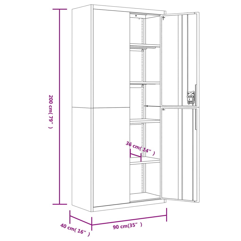 Aktenschrank Schwarz 90x40x240 cm Stahl