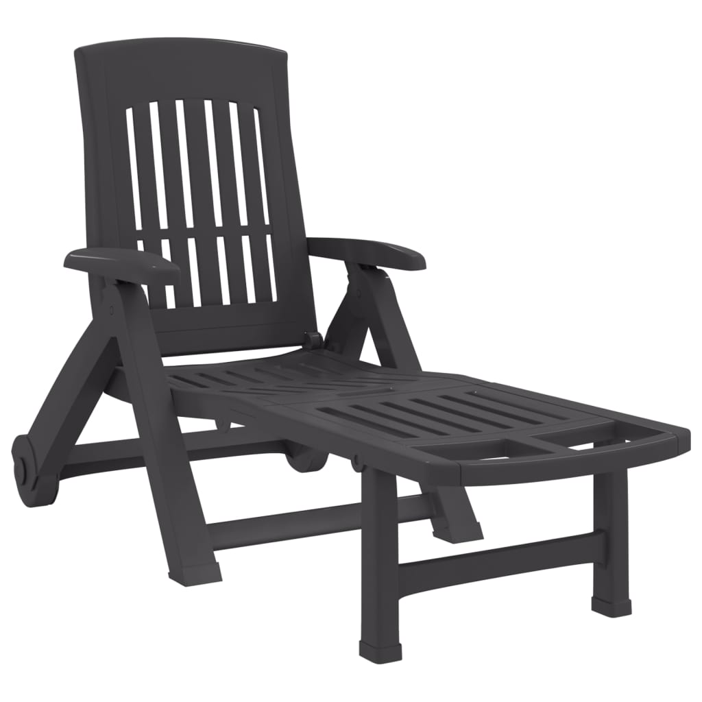 Chaise longue pliante à roulettes anthracite PP