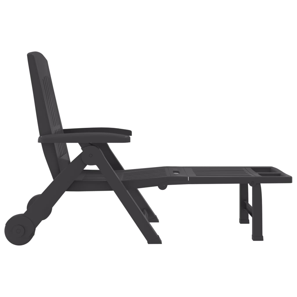 Chaise longue pliante à roulettes anthracite PP