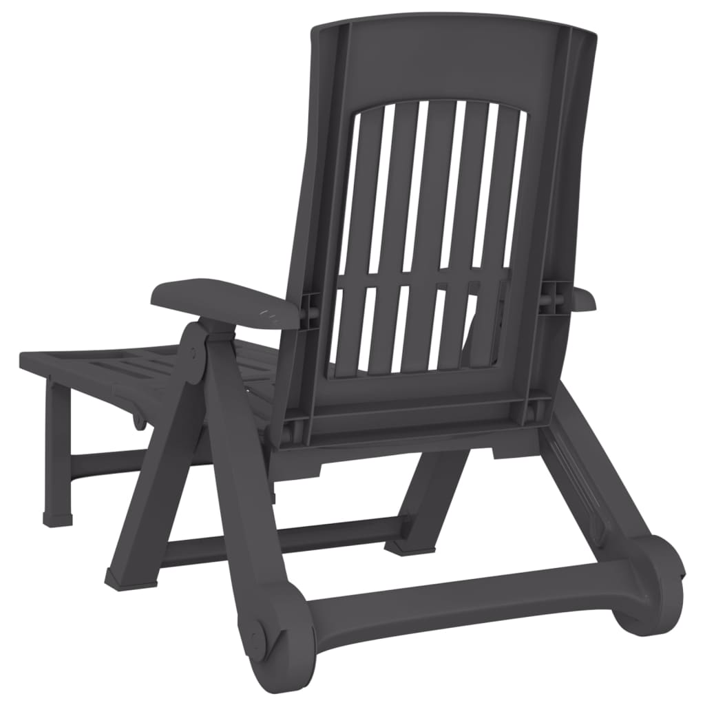 Chaise longue pliante à roulettes anthracite PP