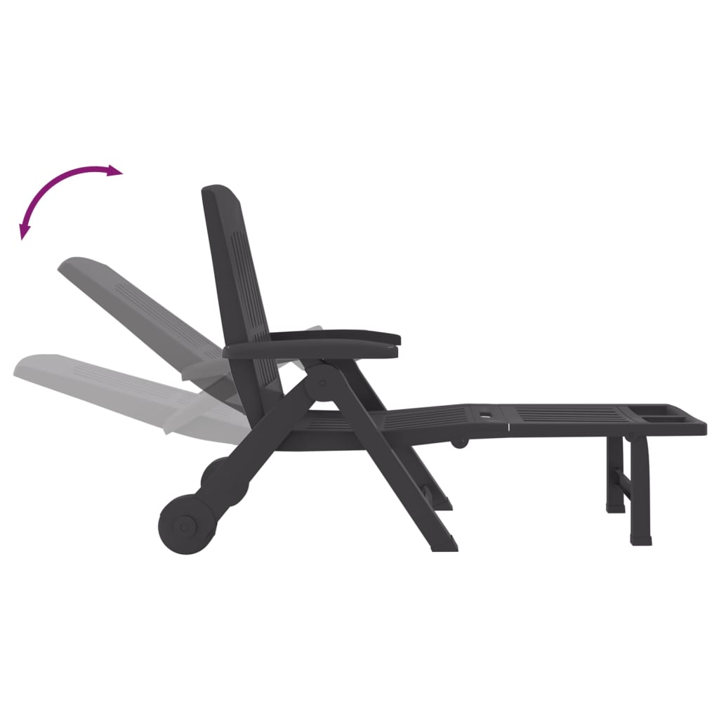 Chaise longue pliante à roulettes anthracite PP
