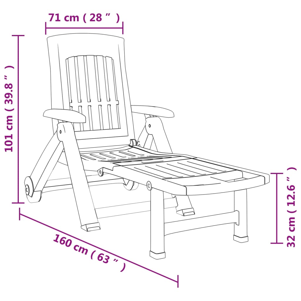 Chaise longue pliante à roulettes anthracite PP