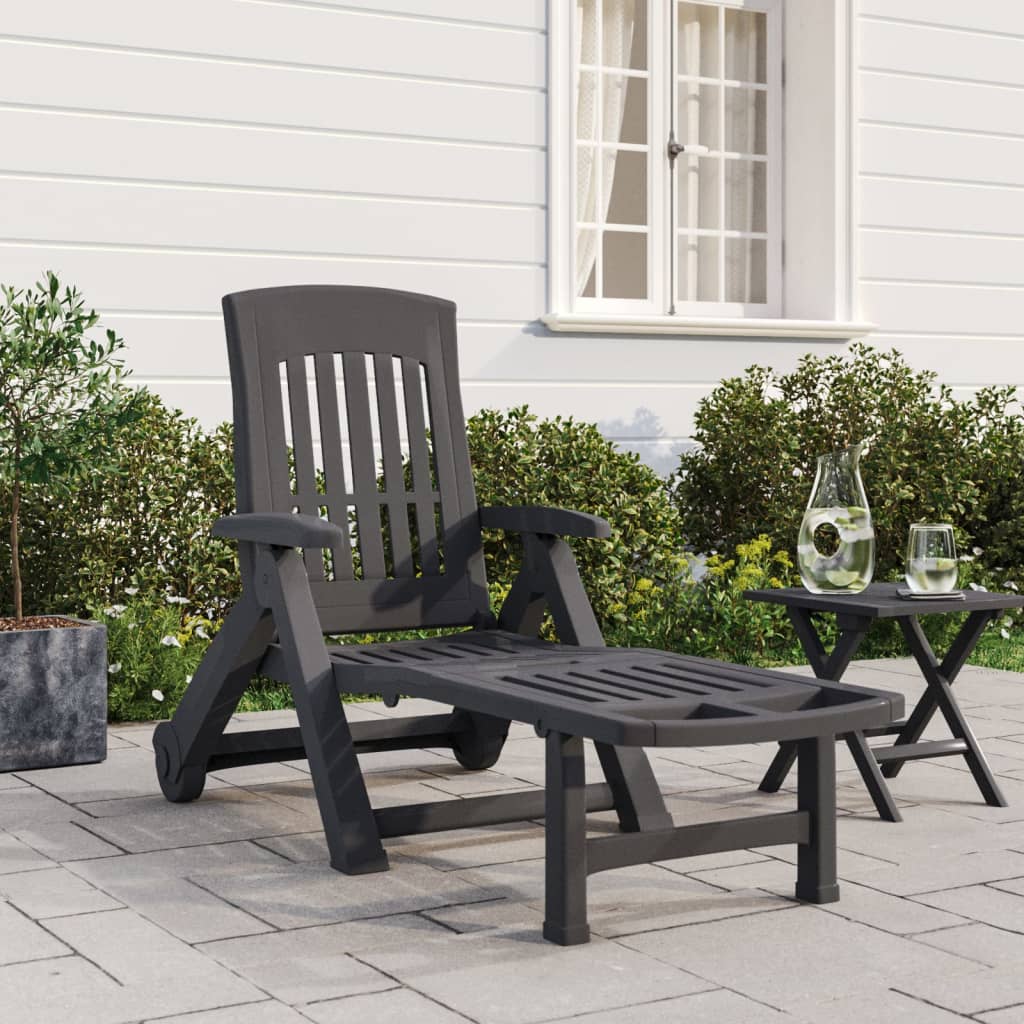 Chaise longue pliante à roulettes anthracite PP
