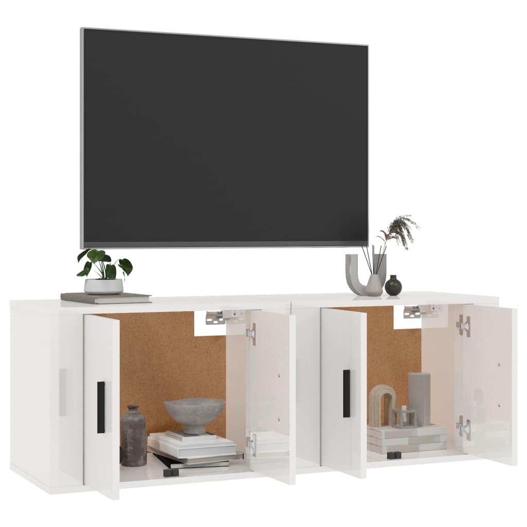 Meubles TV muraux, 2 pièces, blanc brillant, 57 x 34,5 x 40 cm