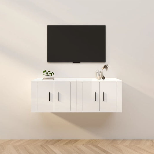 Meubles TV muraux, 2 pièces, blanc brillant, 57 x 34,5 x 40 cm
