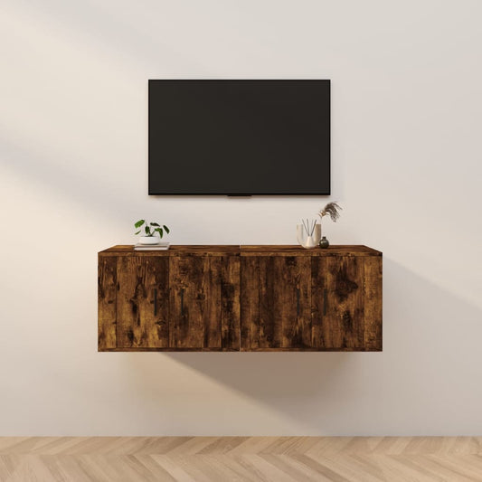 Meubles TV muraux, 2 pièces, chêne fumé, 57 x 34,5 x 40 cm
