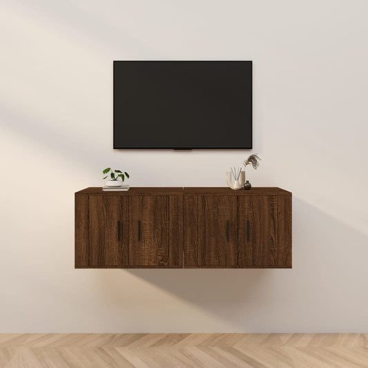 Meubles TV muraux, lot de 2, aspect chêne brun, 57 x 34,5 x 40 cm
